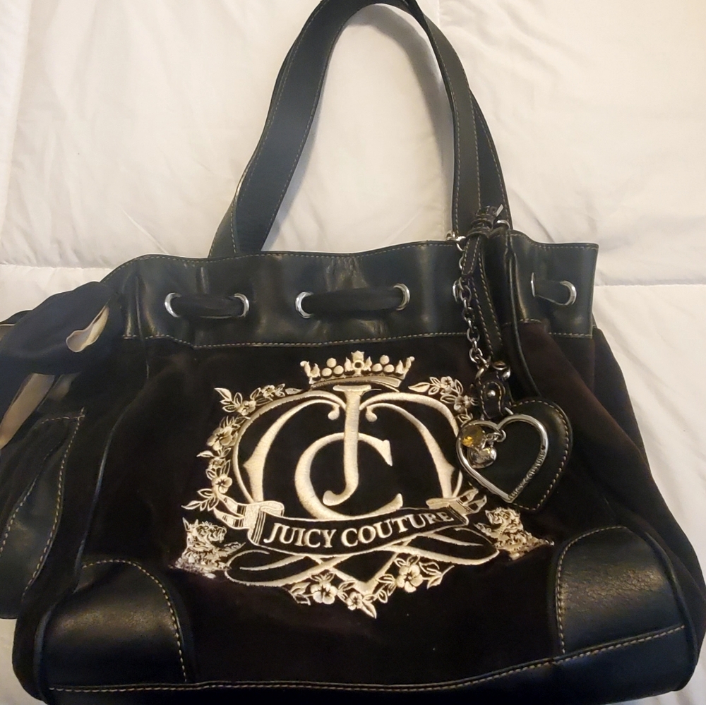 Juicy Couture Black Velvet Tote with Crest Emblem